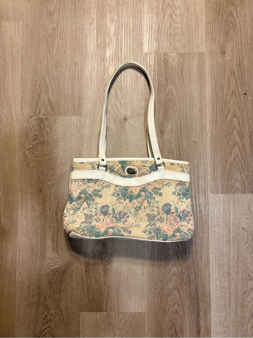 Vintage Mitzi Cream Floral Tapestry Bag w/ White Details 80s Grandmacore